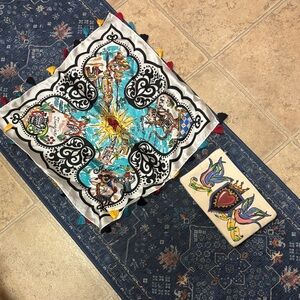 Brighton Cream Canvas Pouch with Red Heart and Yellow Rays